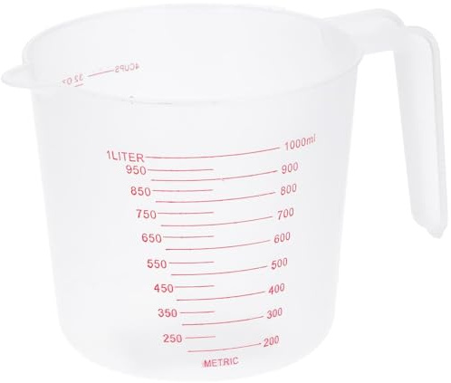 Bambelaa! Jarra medidora de 1 litro de plástico Transparente con Diferentes calibres de harina, azúcar, Agua, Apto para lavavajillas