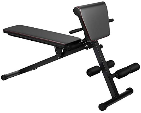 GYMAX Multi-Workout Bench, Foldable Sit-up Abdominal Back Extension Strength Training Roman Chair Preacher Curl with Adjustable Height and Angle, Suitable for Whole Body Exercise (Black)