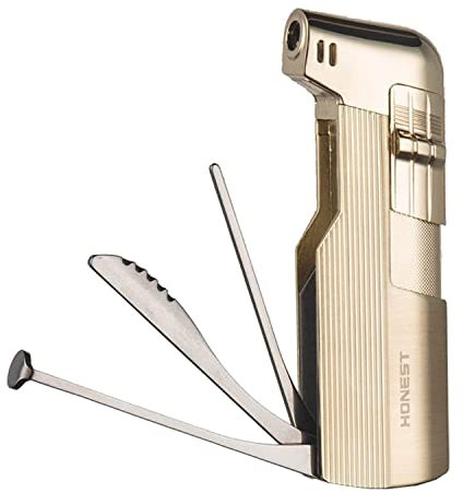 Pipe lighter soft flame with Czech pipe tools Refillable Butane lighters father day husband gift (Gold E)