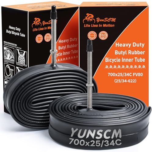 YunSCM 2PCS 700C Bike Heavy Duty Tubes 700x25C 700x28C 700x30C 700x32C 700x34C ETRTO 25/34-622 FV80mm Long Presta Valve 28 Inner Tubes Compatible with 700x25C/28C/30C/32C/34C bike Tyre Tubes