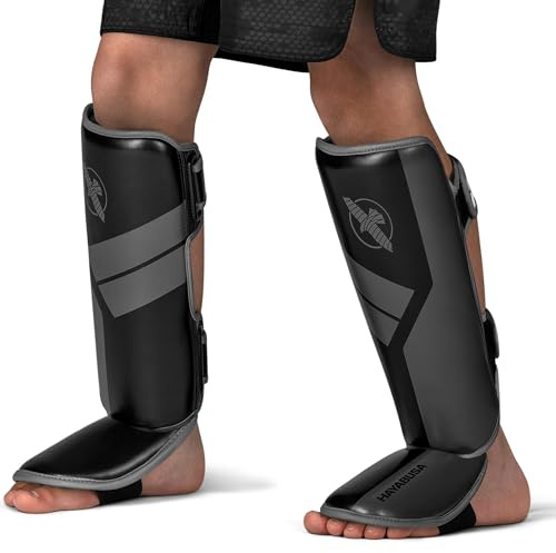 Hayabusa S4 Kids Shin Guards, Muay Thai, MMA, Kickboxing, Martial Arts - Black, Large/X-Large