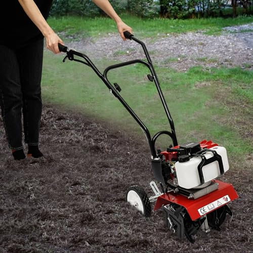 ROMYIX 52CC Garden Petrol Tiller Engine 2HP 2 Strokes Lawn Soil Cultivator Rotovator Engine, Gas Mini Power Tiller Soil Cultivator Tilling Tool Yard Garden Farm
