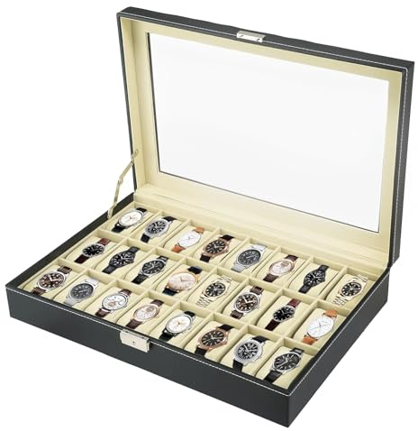 MYFULLY Watch Case 24 Slot Leather Watch Box Case/Jewelry Box/Watch Jewelry Display Storage Wristwatch Jewelry Portable Travel Case Organizer