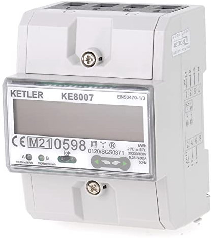 KETLER - KE8007 : Compteur électrique modulaire - Tétra 80 A - Certifié MID - Simple tarif - Sortie d'impulsion - Affichage LCD