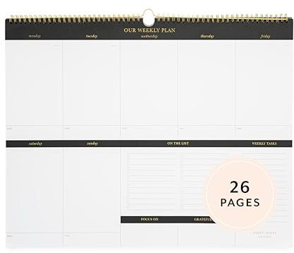 Sugar Paper Family Planning Pad, 19 x 15 inches, Large Hanging Planning Pad, Brass Spiral Bound Notepad, Gold Foil Details, 26 Pages