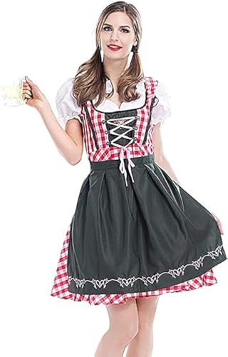 maxToonrain Tenue de l'Oktoberfest pour femme - Robe bavarnienne traditionnelle à manches courtes - Costume d'Halloween pour femme