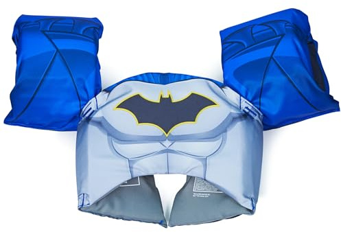 SwimWays DC Batman Swim Trainer, US Coast Guard Approved Life Vest Kids Swim Vest, Arm Floaties & Life Jackets for Kids 33-55 lbs, Batman