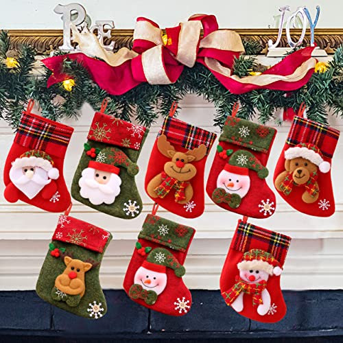 XLZJYIJ Weihnachtsstrumpf, 8-teiliges Set Nikolausstrumpf, Kamin Weihnachtssocken, Nikolausstiefel Socken, zum Befüllen & Aufhängen für Weihnachtsdeko Oder DIY