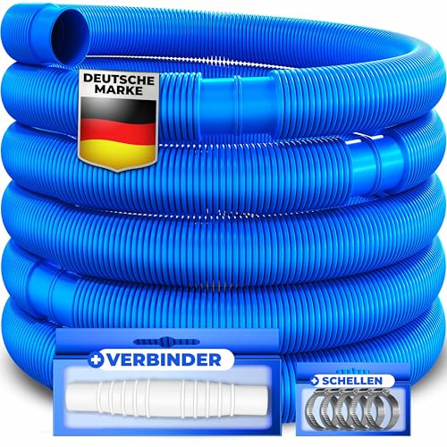 KESSER® Manguera de Piscina con Manguitos | Manguera de Piscina Exterior e Interior | Manguera de aspiración | Manguera de BombaLargo 8m (Ø 32 mm),Azul,