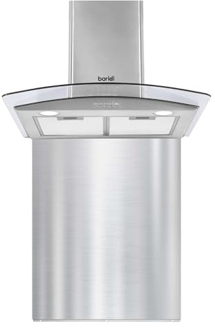 Baridi 60cm Curved Glass Cooker Hood with Carbon Filters, LED Lights & Splashback, Stainless Steel - DH208