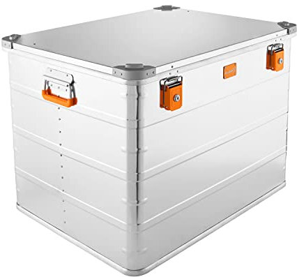 Alubox Alukiste abschließbar E241 - Premium Aluminium Lagerbox 241 Liter - Deckel mit Aluminium Druckguss Stapelecken und Gummidichtung - inklusive Schlösser