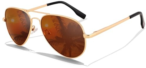 LOJUDI Gafas de sol polarizadas pequeñas de piloto, para hombre y mujer, con protección UV400, 52 mm, Marco dorado/lente marrón