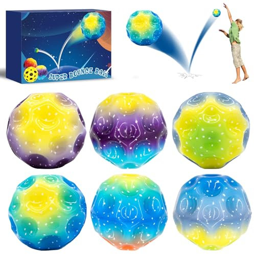 AIHAOYU 6 Stück Jump Ball - Mini Farbiger Jump Ball Hohe Bounce Loch Ball Toy, Hohe Springender Gummiball, Super High Bouncing Space Ball, Planeten Hüpfbälle für Outdoor & Indoor