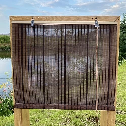 XiuXiu persianas de bambú Estor Bambu Cortinas Bambu Enrollable Exterior Filtro de luz, Interiores y Exteriores, Patio,Marrón 61 x 211 cm