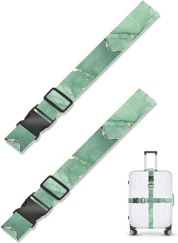 Koffergurt, Kofferband,Kofferband Gurt,Kofferbänder, für Sicheren Verschließen,Koffergürtel mit Schnellverschluss Schnalle,Koffergurte 2 stück(Grünes Steinmuster)