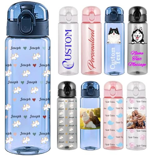 Xsersao Personalisiertes 780 ml Wasserflasche mit Foto & Name Transparente Sportflasche aus Kunststoff für Frauen Männer Kinder Fitness und Outdoor - Vollständiger Druck Blau