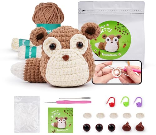 YUMILI Nybörjare virkad startkit, virkningsset för nybörjare, djur virkpaket komplett amigurumi startset med videohandledning gör-det-själv virkning kit för barn vuxna, gåva för hantverksälskare