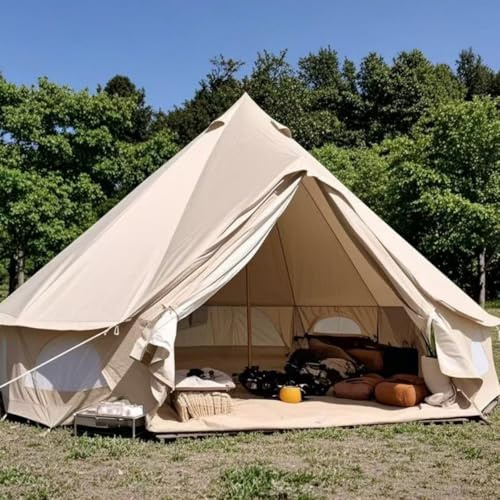 Tent de Safari Glamping en Plein Air 4M Latourreg Yurt Étanche Tente Cloche 4M pour 4-5 Personnes, Camping Familial ou Festival en Plein Air