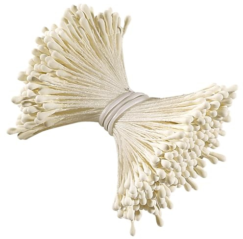 Mexgcom 350 Pezzi Stami di Fiori Artificiali, Scovolino per Fiori con Doppie Teste Pistillo, Bouquet di Tulipani Scovolino Bastoncini Decorativi per Fai da Te Decorativi Artigianato (Cremoso)