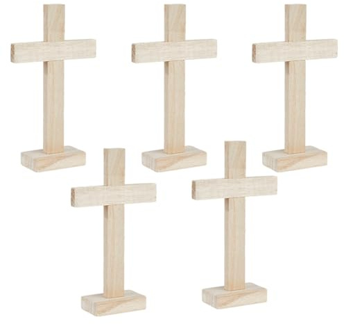 SUPERFINDINGS 5 Stück Holzkreuz Mit Ständer Schreibtisch Unbehandeltes Holzkreuz Tischkreuz Ornamente Osterdekor Für Heimwerker Basteln Tafelaufsätze Wanddekoration Heimdekoration Gebetsgeschenke