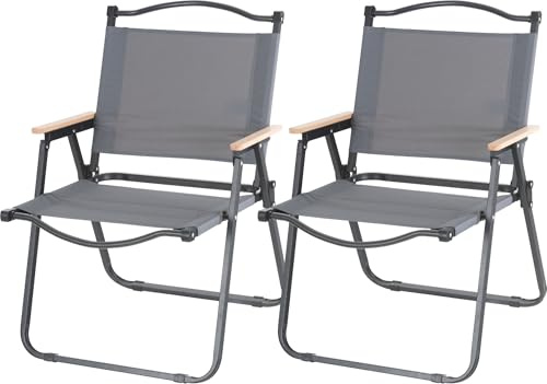 Stagecaptain Campingstol 2 x set vikbar lätt – camping fällstol för trädgård, balkong, grillning – lämplig som fiskestol – festival hopfällbar stol upp till 120 kg – armstöd i trä – campingfåtölj grå