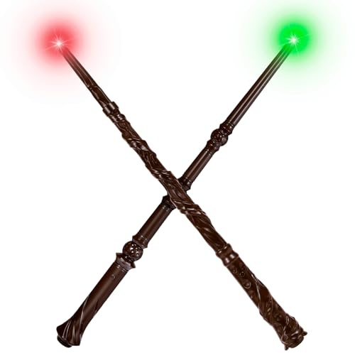 CharmRegion Light Up Wizard Wand with Sounds & 4 Lightings - 2-Pack Illuminating Magic Witch Toy Wands for Kids Cosplay Party Favors, Set A (Hive & Vine)