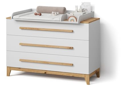 Livinity Wickelkommode Mailo, Weiß/Artisan, XL mit 3 Schubladenfür stilvolle Aufbewahrung mit viel Platz