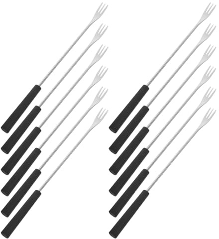 NESTINGHO Tenedores para Fondue de Acero Inoxidable Mango Ergonómico y Sólido, 12 Piezas Ideales para Queso, Frutas y Postres en Fondue y Barbacoa
