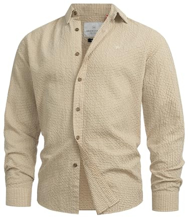 KRONSTADT Camisa KSBernt para hombre a cuadros con cuello Kent de Seersucker | Camisa de manga larga para hombre