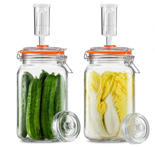 Jinfanshurich 2 stycken fermenteringsglas – 1,5 l fermenteringsglas, fermenteringsglas med jävul och vikt för surkål, kimchi, pickles och kombucha