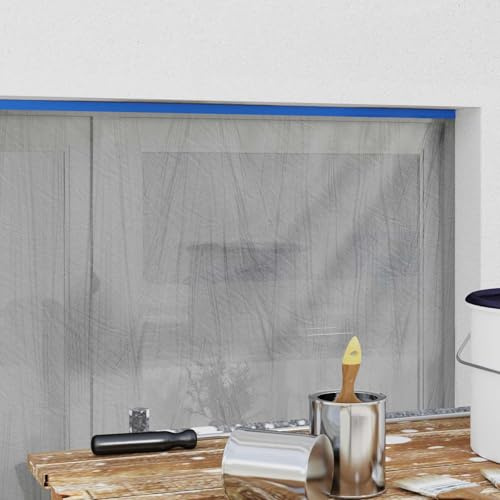 Ordellia Lámina protectora con cinta adhesiva, 12 unidades, transparente y azul, de polietileno de alta densidad de 110 x 2000 cm, 9 para protección contra el polvo, resistente a los rayos UV, para