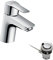 hansgrohe Waschtischarmatur MySport, Wasserhahn Bad mit Auslauf Höhe 70 mm, mit Zugstange, Badarmatur wassersparend, Chrom