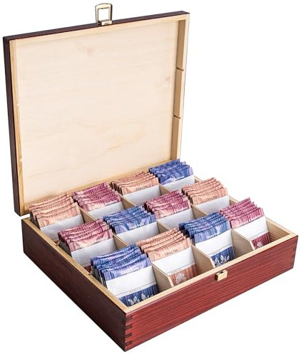 Creative Deco Große Rot Teebox Holz aus Natürliches Kiefernholz | 29 x 25 x 7,5 cm | Teekiste mit 12 Fächer und Deckel | Tee-Organizer | Perfekte für Decoupage, Dekoration Lagerung der Teebeutel
