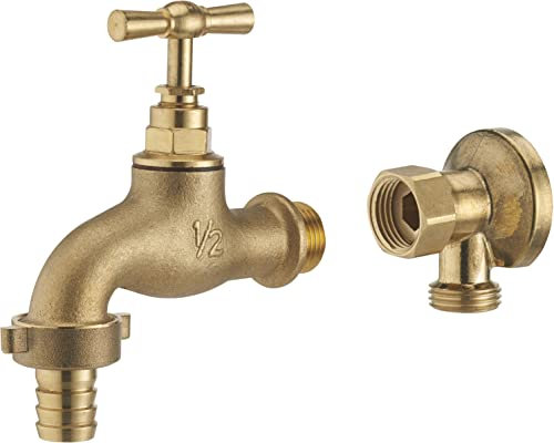 Kit Robinet Extérieur Laiton Brut + Applique Murale Ecrou Tournant NOYON & THIEBAULT