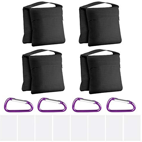 Neewer 4-pack fotografi tung sandsäckar saddlebag design 4 viktfickor för foto video studio stående bakgård utomhus terrass sport, transparent PP-väska och klämmor ingår (svart)