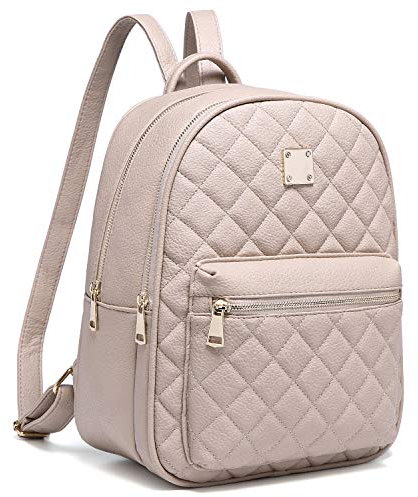 Myhozee Rucksack Damen Leder PU Daypack Klein Elegant Rucksack Tagesrucksack für Mädchen,Beige