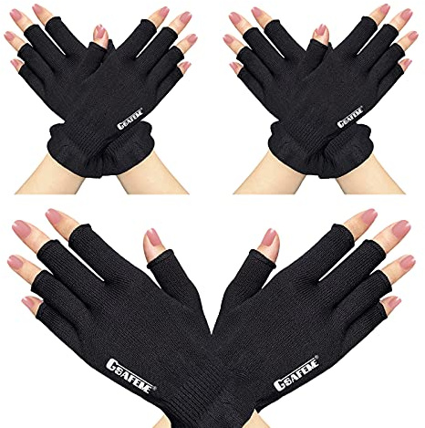 GSAFEME Cotton Gloves Eczema - Fingerless Touchscreen Moisturizing Gloves for Dry Hand Sleeping - Cotton Gloves for Men and Women, Black S/M 3 Pairs