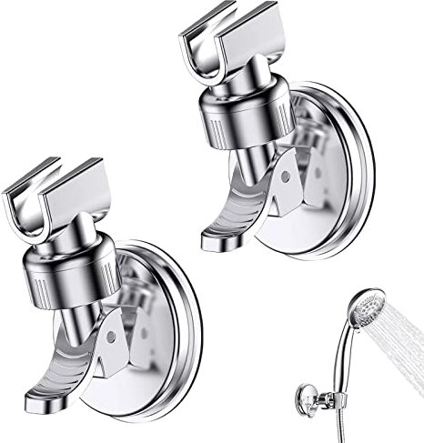 2 Pcs Soporte Ducha Ventosa, Soporte de Cabezal Ducha, Soporte de Ducha Ajustable, con rotación de 360 ° soporte extraíble, adecuado para el baño del hotel, sin necesidad de taladrar (plata)