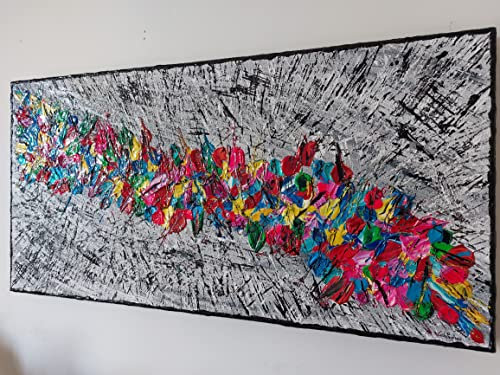 DORON ARTE QUADRO MODERNO ASTRATTO DIPINTO A MANO TELAIO GALLERY BORDI DIPINTI - LA RIVOLTA DEI COLORI 3-50x70x4 cm -RIF117