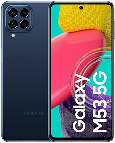 Samsung Galaxy M53 5G, Android Smartphone, 6.7 Zoll Infinity-O TFT Display, 5.000 mAh Akku, 6 GB RAM 128 GB Speicher, Dual-SIM, Dark Blue