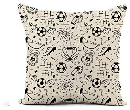 Fodera per cuscino in lino Fan Soccer of Football Pattern Vuvuzela Goal Whistle Ball 45,7 x 45,7 cm Federa Home Decor Piazza Cotone Lino Federa Fodera per cuscino