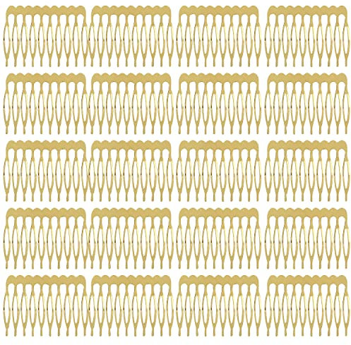 Lot de 20 peignes à cheveux latéraux en métal - 5 et 10 dents - Argenté uni - Pour travaux manuels, bricolage, voile de mariée - Coiffe décorative - Pinces à chignon (10 dents, doré)