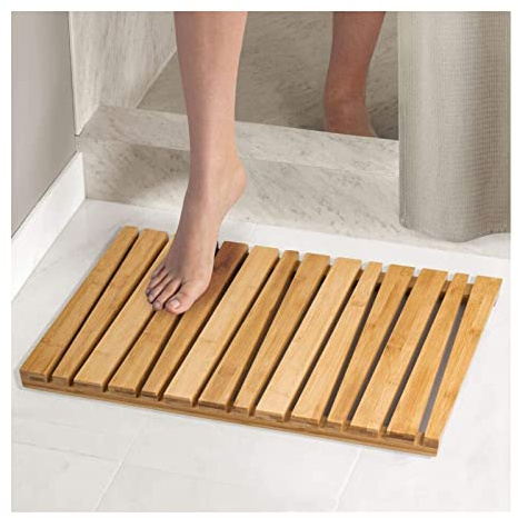 SUNMME Natural Wood Bath Shower Mat,Bamboo Bath Mat, Anti-Slip Wooden Grating Duck Board Bathroom, Waterproof Floor Mat for Indoor and Outdoor Use Easy Storage, Customizable,50x80cm/20x31in