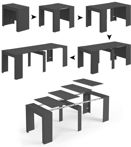 Dmora - Ausziehbarer Tisch Compton, ausziehbarer Esstisch, Tisch mit Mehrzweckverlängerungen, ausziehbar auf bis zu 10 Sitzplätze, 51/237 x 90 x 78 cm, Anthrazit