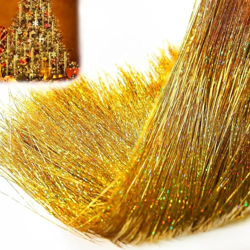 PXDUCN Christmas Tinsel, 3000 Strands Christmas Decor Tinsel Icicles, 50cm/19.7in Aluminum Foil Tassel Extra Long Tinsel, for Christmas Decorations, Christmas Tree Decorations (Gold)