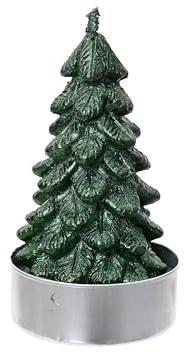 Kaemingk Teelichter Kerzen Paraffin 7cm Tannenbaum Form 4er Set - Adventskerzen für den Teelicht Adventskranz - Tischkerzen Dekokerzen - Tischdeko & Weihnachtsdeko - Piniengrün