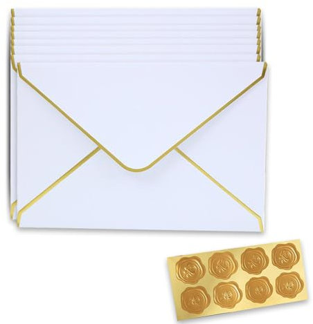 20 Stück Kraftpapier Umschläge Retro Kraftpapier Umschläge Goldfolienrand Luxuriöse Kuvert V-Klappe Briefumschläge Festliche Postkarte Umschlag für Weihnachten Geburtstag Hochzeit Geschenk Karten