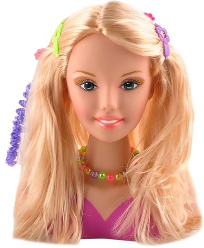 KRUZZEL Stylingkopf Drehbar Blonde Haare Haarstyling Zubehör für Frisuren Friseur Spielset für Kinder ab 3 Jahren 23437