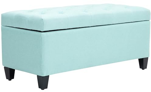 HOMCOM Banc Banc rembourré avec espace de rangement Banc coffre couloir chambre salon polyester lin bois caoutchouc vert 100 x 40 x 44 cm