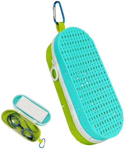LQTSLFM Estuche para Gafas de Natación, Funda para Gafas Transpirable con Agujero, Caja de Almacenamiento de Gafas de Buceo de Natación en Color con Cremallera para Niños y Adultos (Verde & Azul)